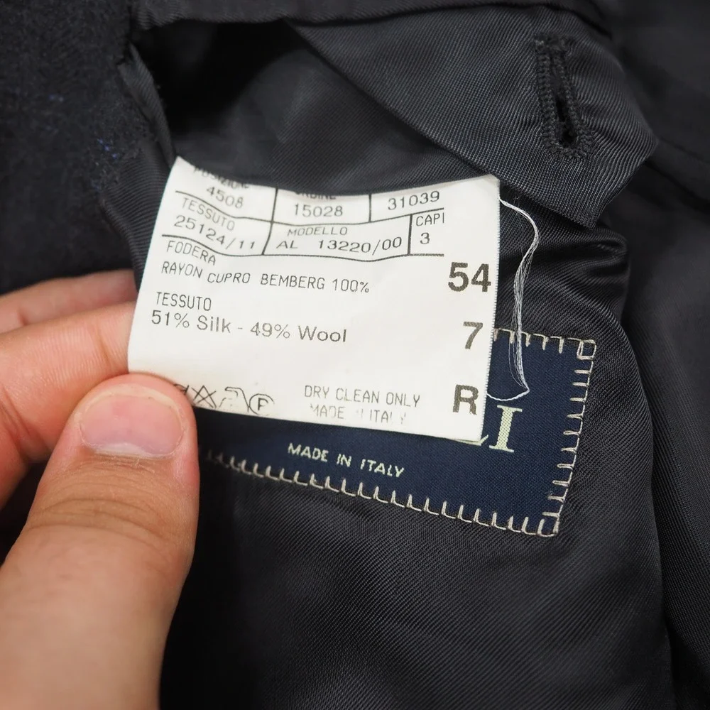 Canali Blazer Mens 44R (EU 54) Navy Blue Windowpane Silk Wool Sport Coat Italy